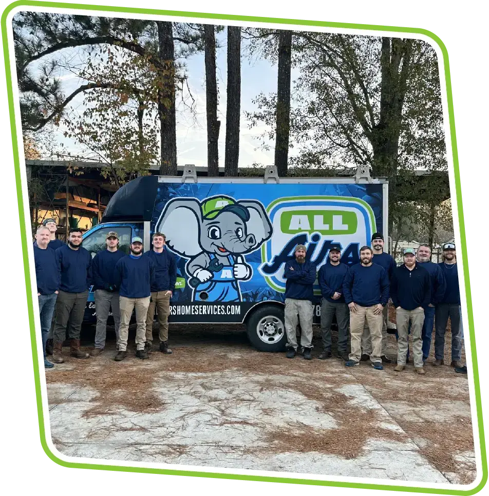 Electrical and HVAC service team with All Airs branded van, preparing to install new units.