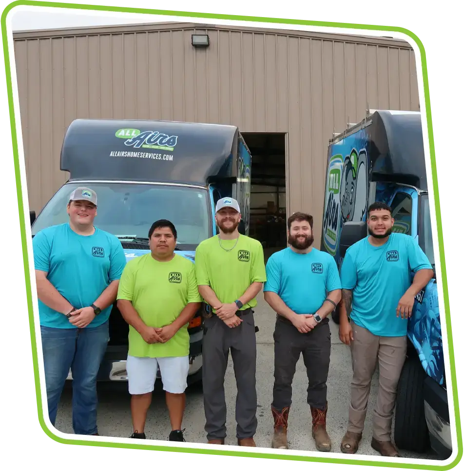 All Airs Home Services HVAC crew standing by company van in Vinings, GA.