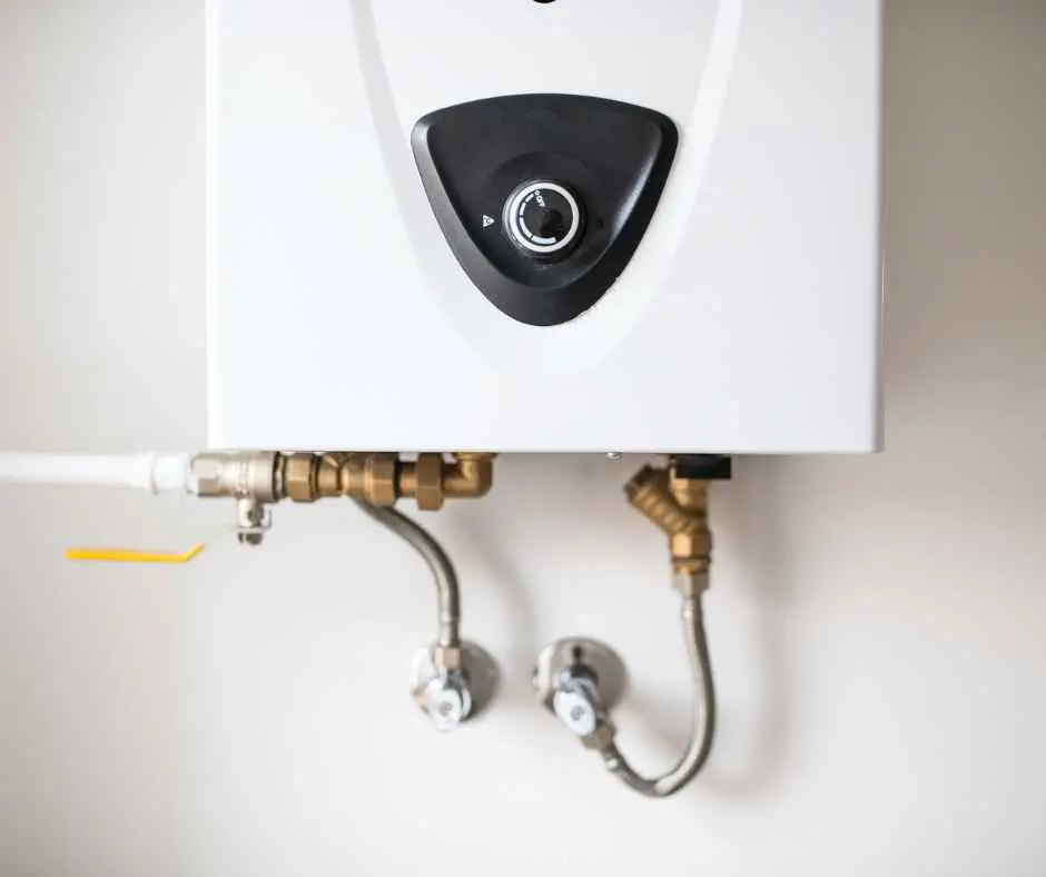 Tankless water heater on a wall of a home